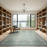 Green Pineapple Motif Striped Area Rug