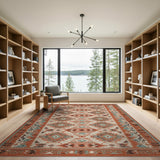 Terracotta Teal Geometric Southwestern Area Rug