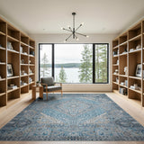 Blue Teal Persian Diamond Motif Area Rug