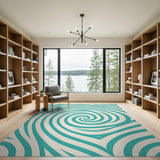 Hypnotic Teal Swirl Abstract Area Rug