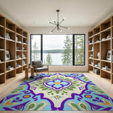 Purple Teal Floral Medallion Area Rug