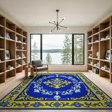Navy Blue Gold Ornate Persian Area Rug