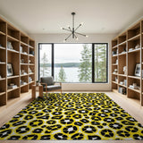 Vibrant Yellow Black Leopard Print Area Rug