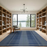 Navy Blue Plaid Woven Area Rug