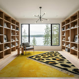 Yellow Leopard Print Shag Rug with Fringe