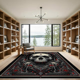 Washable Gothic Skull Occult Area Rug, Low Pile & Non-Slip