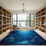 Washable Deep Blue Underwater Coral Reef Low Pile Area Rug, Non-Slip & Pet Friendly