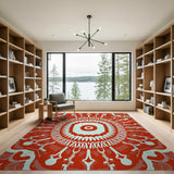 Red Teal Mandala Area Rug