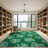 Lush Teal Monstera Leaves Area Rug