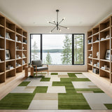 Green Geometric Block Geometric Modern Area Rug