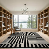 ODIKA Modern Geometric Maze Washable Area Rug - Black & White Low Pile Non-Slip Carpet