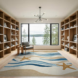 Coastal Blue Waves and Starfish Area Rug
