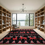 Red Festive Red Reindeer Christmas Area Rug