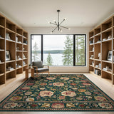 Teal Peony Floral Vintage Area Rug