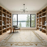 Ornate Gold Kintsugi Veins Beige Area Rug