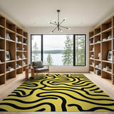 Bold Black Waves Yellow Abstract Area Rug