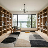 Modern Geometric Circles Area Rug in Black Grey Beige