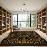 Ornate Gold Border Black Traditional Persian Area Rug