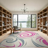 Swirling Pink Grey Abstract Area Rug
