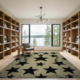 Distressed Black Star Beige Area Rug