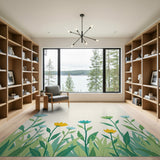 Teal Yellow Floral Meadow Area Rug