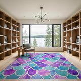 Mermaid Scale Purple Teal Area Rug
