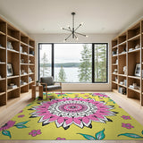 Radiant Pink Mandala Floral Yellow Area Rug