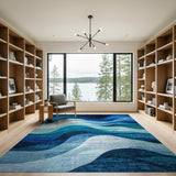 Layered Blue Waves Abstract Abstract Area Area Rug