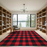 Rustic Farmhouse Classic Red Black Plaid Area Rug
