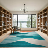 Teal Wave Coastal Coastal Beach Area Rug