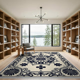 Ornate Black Floral Persian Medallion Rug