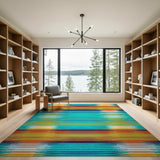 Vibrant Teal Orange Striped Geometric Area Rug