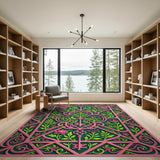 ODIKA Washable Secret Garden Pink & Green Floral Low Pile Rug