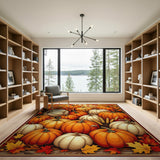 ODIKA Washable Autumn Pumpkin Harvest Area Rug - Low Pile Non-Slip Seasonal Decor