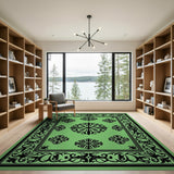 Ornate Mint Green Persian Area Rug with Black Floral Motifs