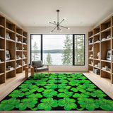 Vibrant Green Four-Leaf Clover Area Rug on Black