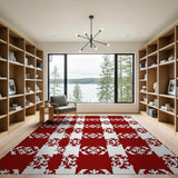 Red Snowflake Checkered Area Rug