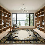 Butterfly Forest Rug with Gold Tribal Border