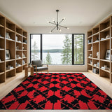 Bold Red Black Houndstooth Geometric Area Rug