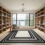 Black White Concentric Frame Geometric Area Rug