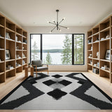 Black White Geometric Chevron Area Rug