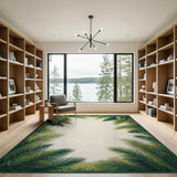 Green Palm Frond Border Coastal Area Rug