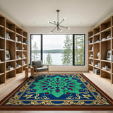 Emerald Peacock Mandala Oriental Rug