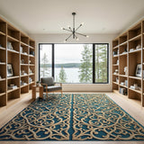 Ornate Teal Floral Lattice Area Rug