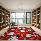 Festive Snowman Red Area Rug