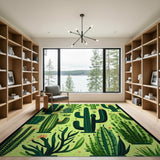 Vibrant Cactus Garden Green Area Rug
