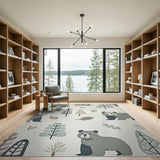 Cute Grey Bear Woodland Kids Rug