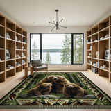 Grizzly Bear Family Woodland Area Rug