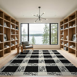 Black White Vine Grid Area Rug