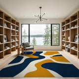 Abstract Navy and Gold Wave Area Rug